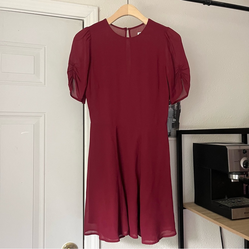 REFORMATION burgundy magenta red sheer viscose short‎ sleeve mini dress